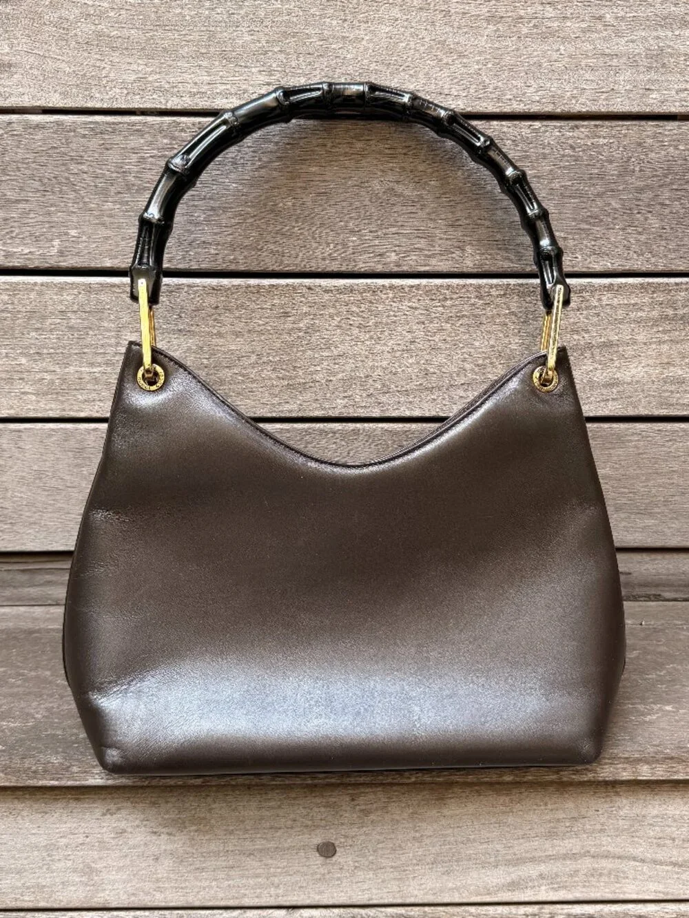 Rare Vintage Gucci (Tom Ford era) Brown Bamboo Leather Shoulder Bag